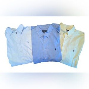 Lot of 3 Ralph Lauren Men's Dress Shirts - White, Light Blue, Pale Yellow, 17.5